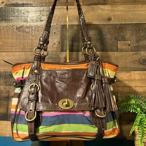 Coach Legacy Stripe Brown Leather Shoulder Bag Y2K